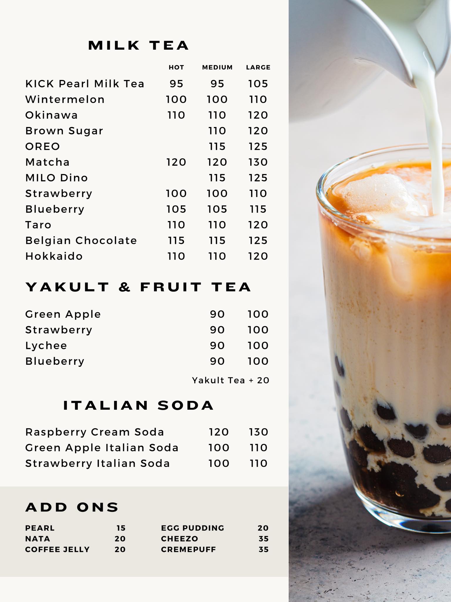 Milk Tea Menu